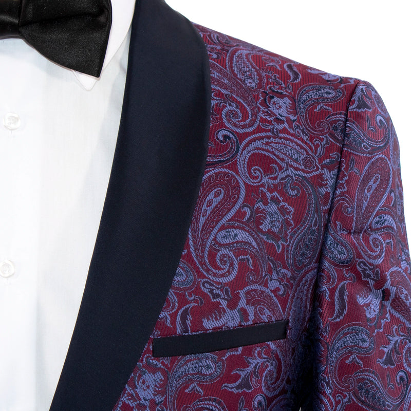 Men's Purple And Burgundy Paisley 3-Piece Slim-Fit Tuxedo