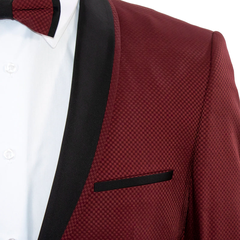 Burgundy Minicheck 2-Piece Slim-Fit Tuxedo