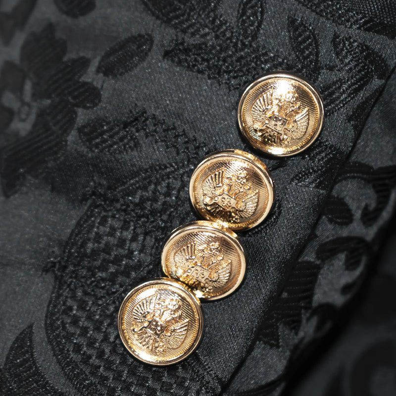 Black And White Baroque 3-Piece Slim-Fit Tuxedo With Satin Lapel