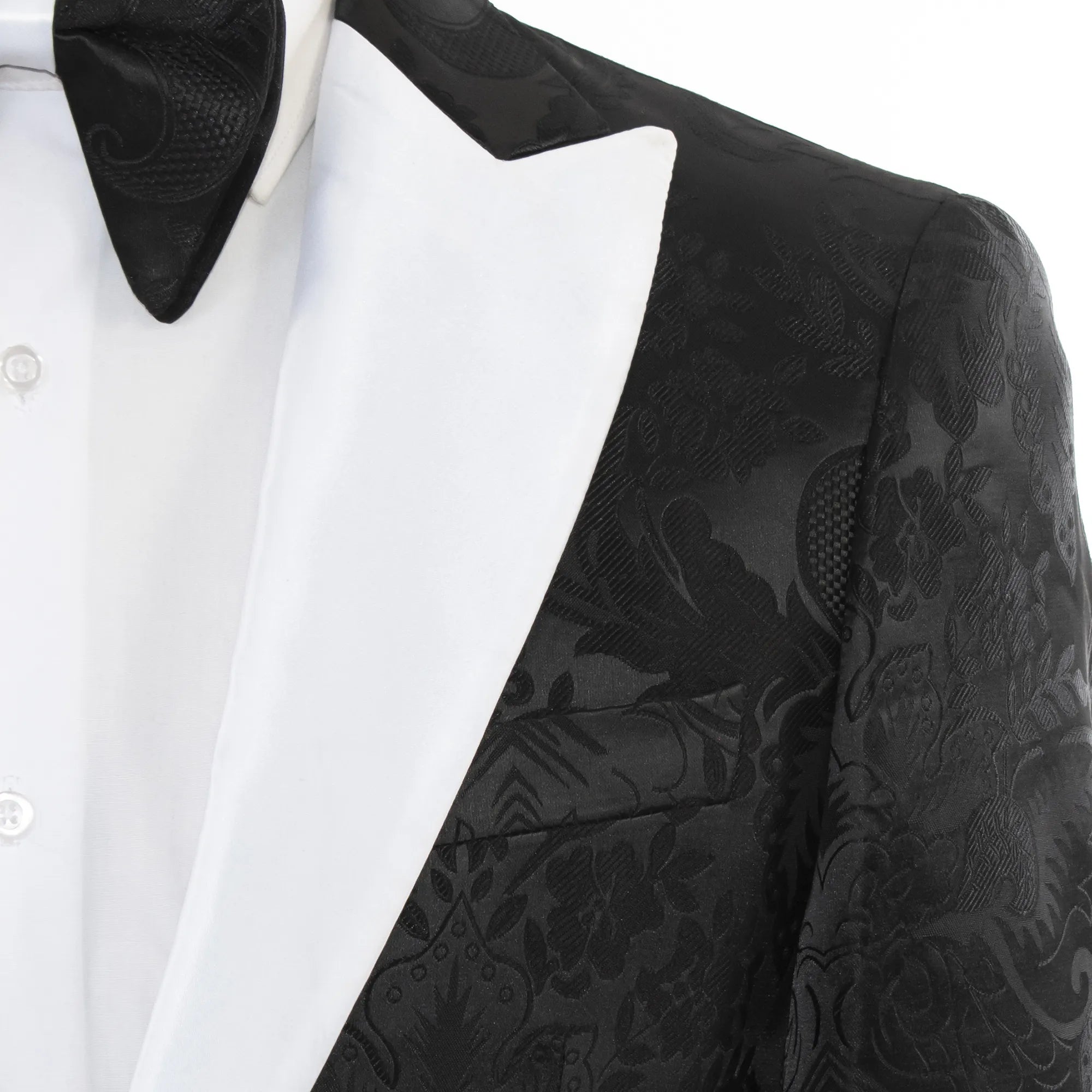 Black And White Baroque 3-Piece Slim-Fit Tuxedo With Satin Lapel