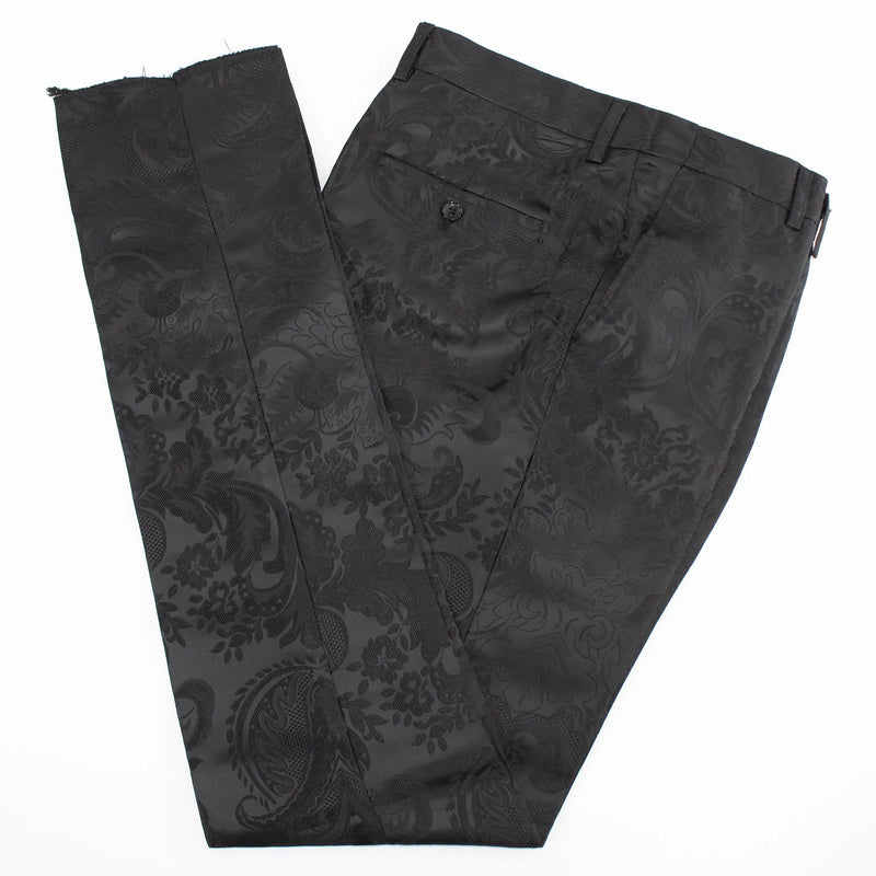 Black And White Baroque 3-Piece Slim-Fit Tuxedo With Satin Lapel