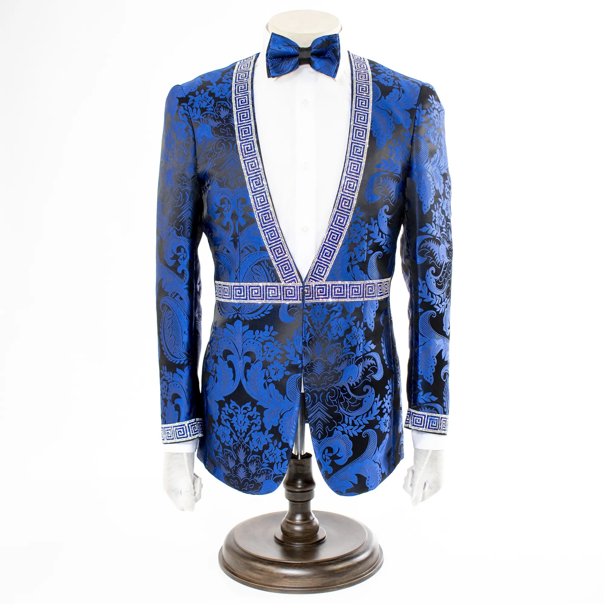 Blue Damask No Lapel Slim-Fit Tuxedo - Hook Closure, Front