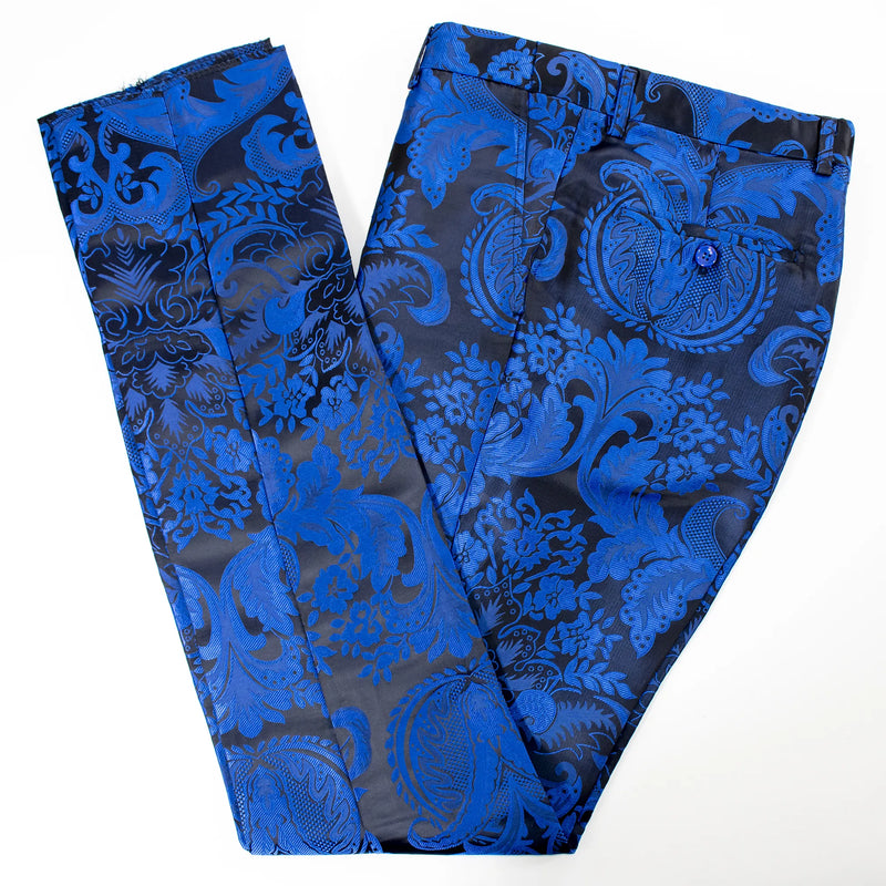 Blue Damask No Lapel Slim-Fit Tuxedo - Pants