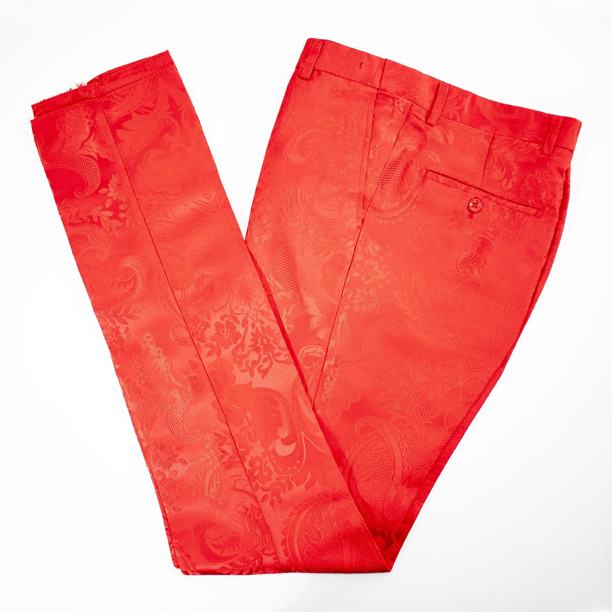 Red Damask No Lapel Slim-Fit Tuxedo - Pants
