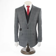 Men's Black And Gray Plaid 3-Piece Modern Fit Wool Suit