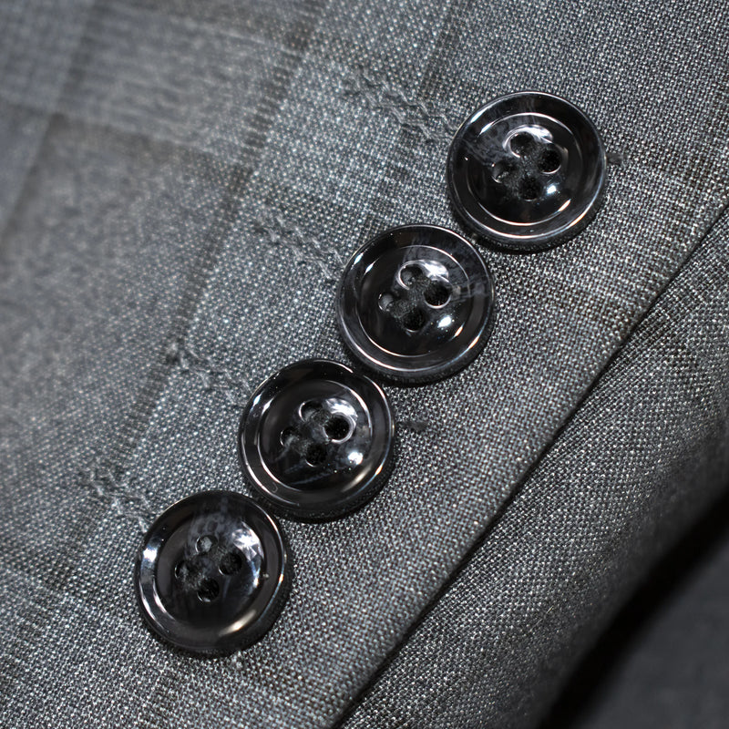 Men's Black And Gray Plaid 3-Piece Modern Fit Wool Suit