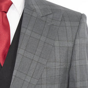 Men's Black And Gray Plaid 3-Piece Modern Fit Wool Suit