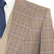 Men's Brown Plaid 3-Piece Modern Fit Wool Suit