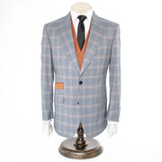 Men's Gray And Orange Plaid 3-Piece Modern Fit Wool Suit