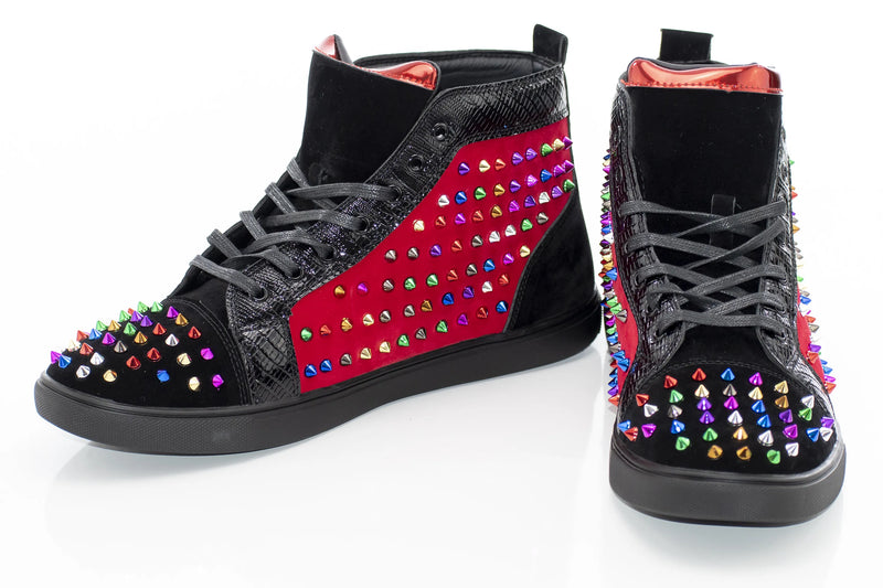 Black And Red Multicolor Spiked High-Tops