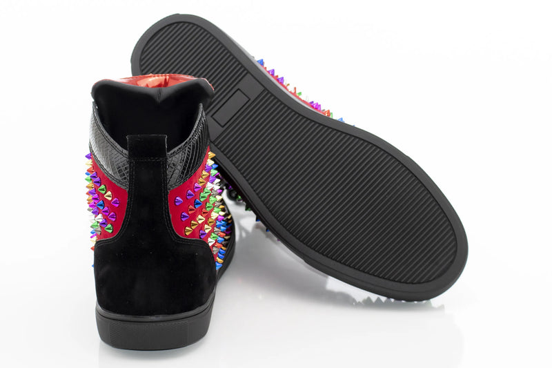 Black And Red Multicolor Spiked High-Tops