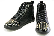 Men's Black And Gold Glitter Spiked High Top Sneakers