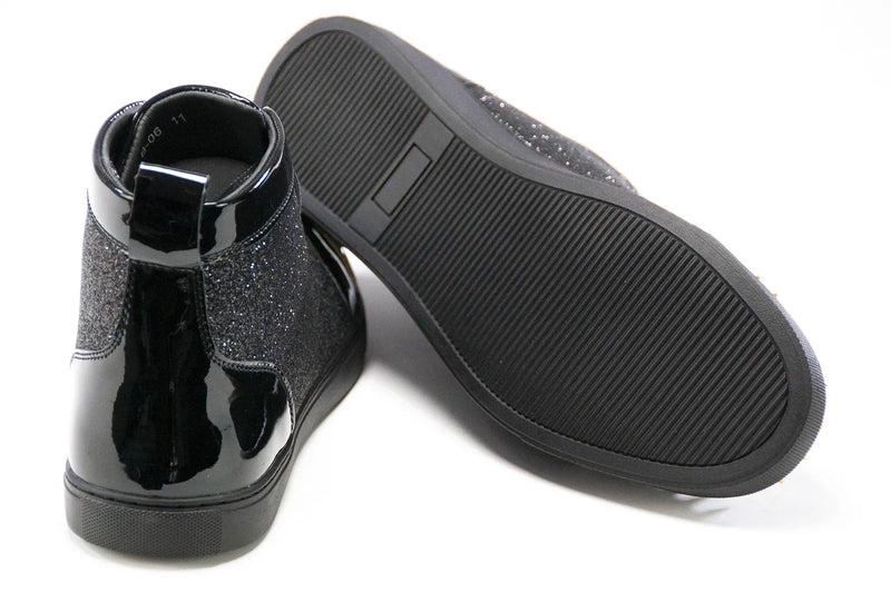 Men's Black And Gold Glitter Spiked High Top Sneakers