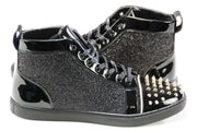 Men's Black And Gold Glitter Spiked High Top Sneakers