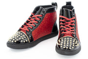 Red Glitter and Gold Spiked High-Top Lace-ups