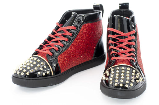 Red Glitter and Gold Spiked High-Top Lace-ups