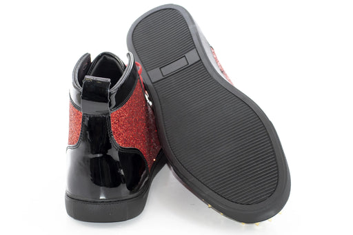 Red Glitter and Gold Spiked High-Top Lace-ups