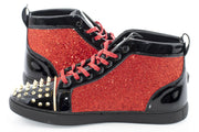 Red Glitter and Gold Spiked High-Top Lace-ups