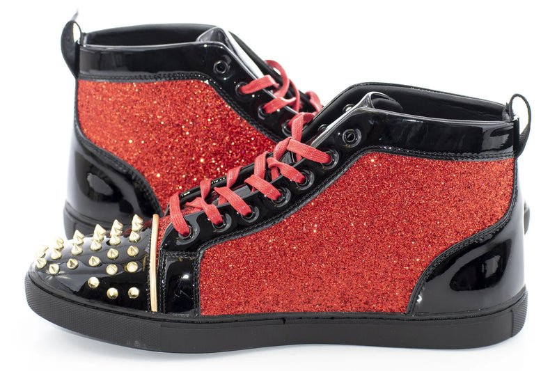Red Glitter and Gold Spiked High-Top Lace-ups