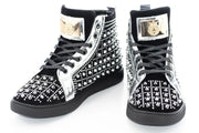 Men's Black Rhinestone Spiked High Top Sneakers