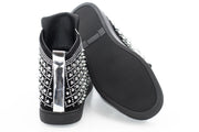 Men's Black Rhinestone Spiked High Top Sneakers