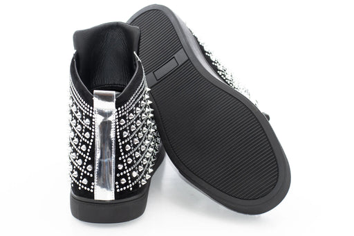 Men's Black Rhinestone Spiked High Top Sneakers