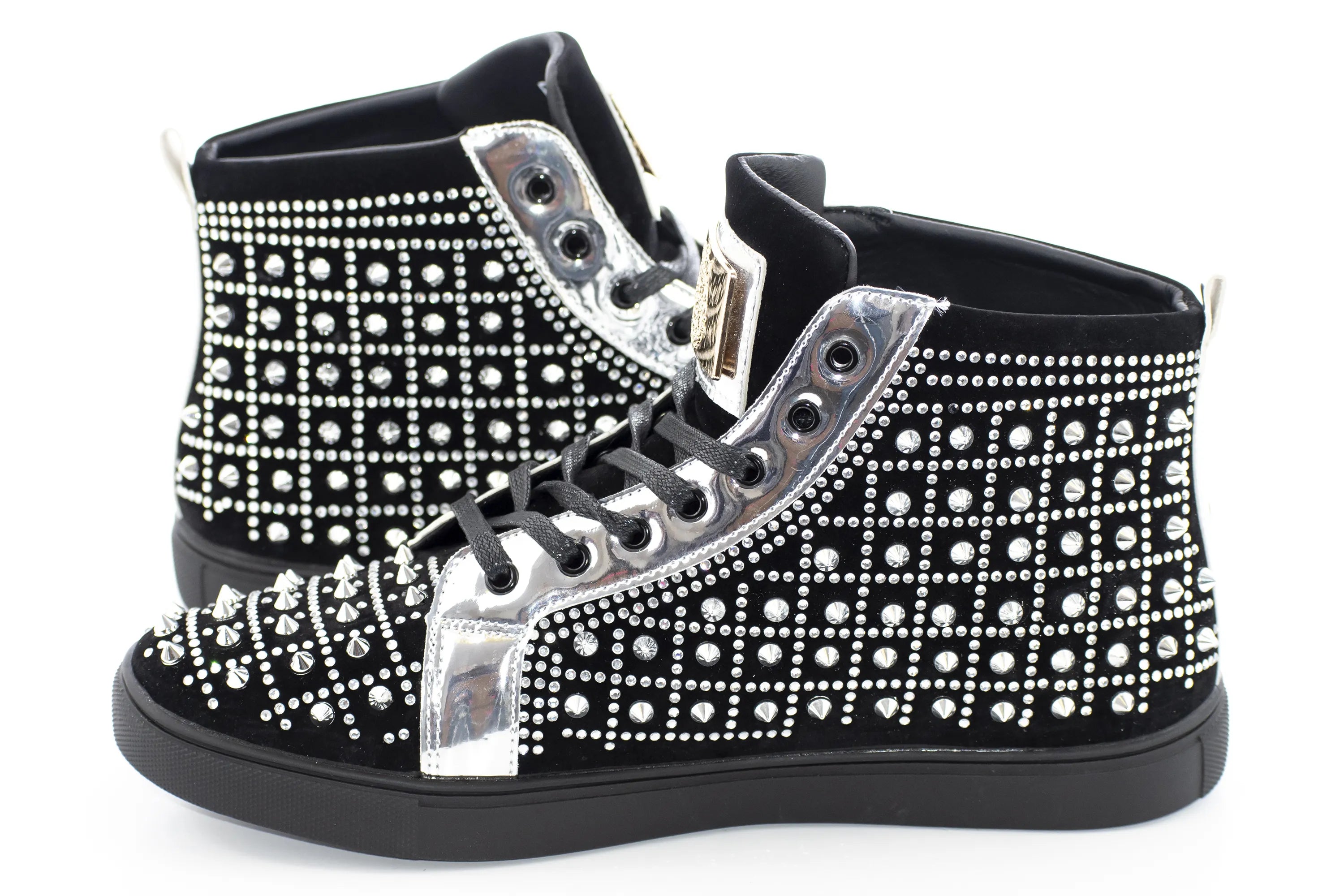Men's Black Rhinestone Spiked High Top Sneakers