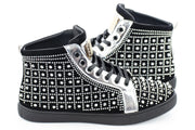 Men's Black Rhinestone Spiked High Top Sneakers