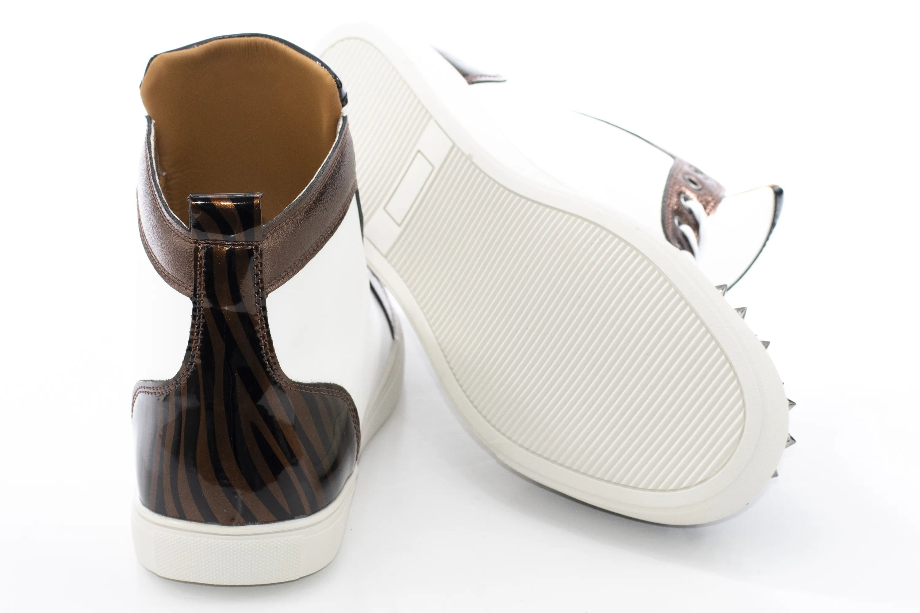 White and Bronze Spiked High-Tops