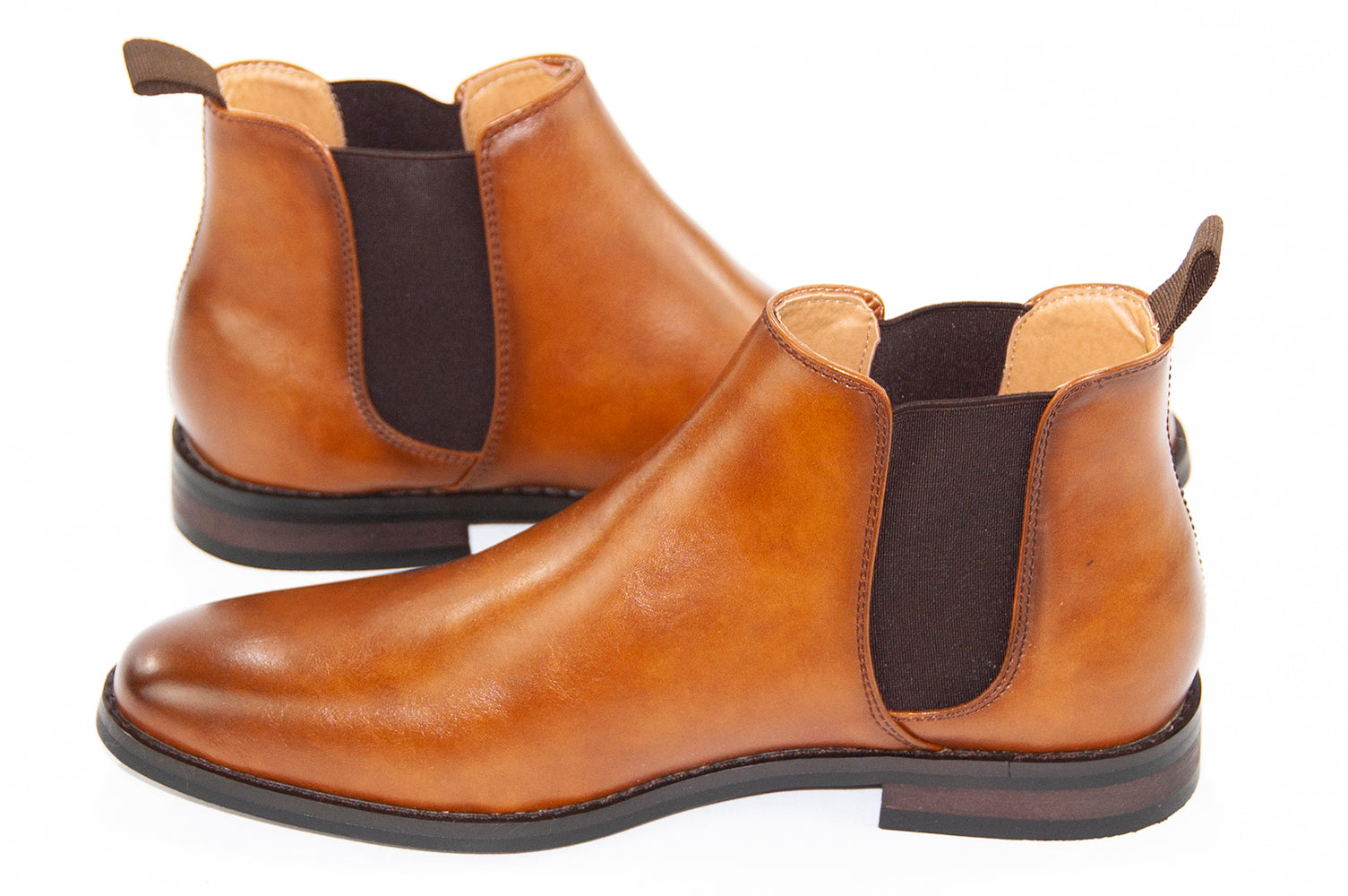 Cognac Brown Leather Chelsea Boot Front Quarter And Side