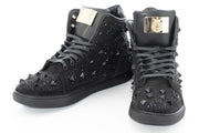 Black Metallic Spiked Designer High-Top Sneakers