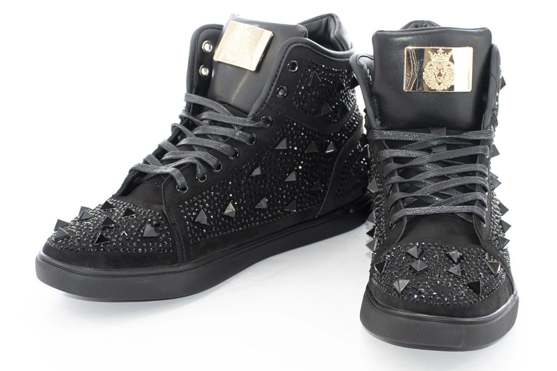 Black Metallic Spiked Designer High-Top Sneakers