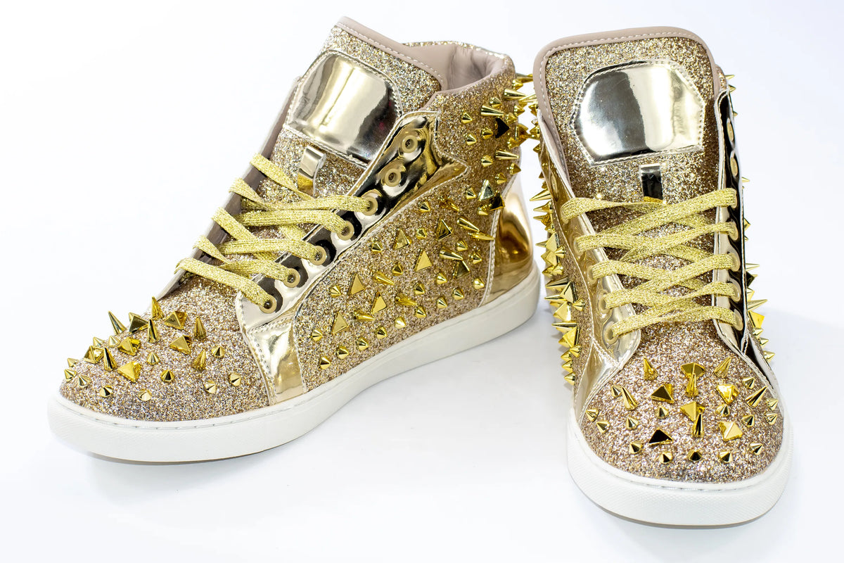 Gold On Gold Glitter Spiked High-Tops — DOLCE VESTA display picture 3