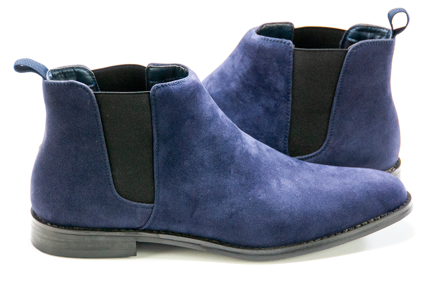 Navy Suede Chelsea Boot - Quarter, Heel