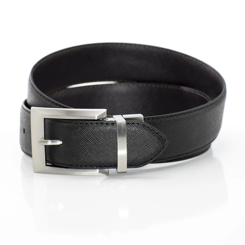 Men's Silver Textured Leather Belt And Buckle