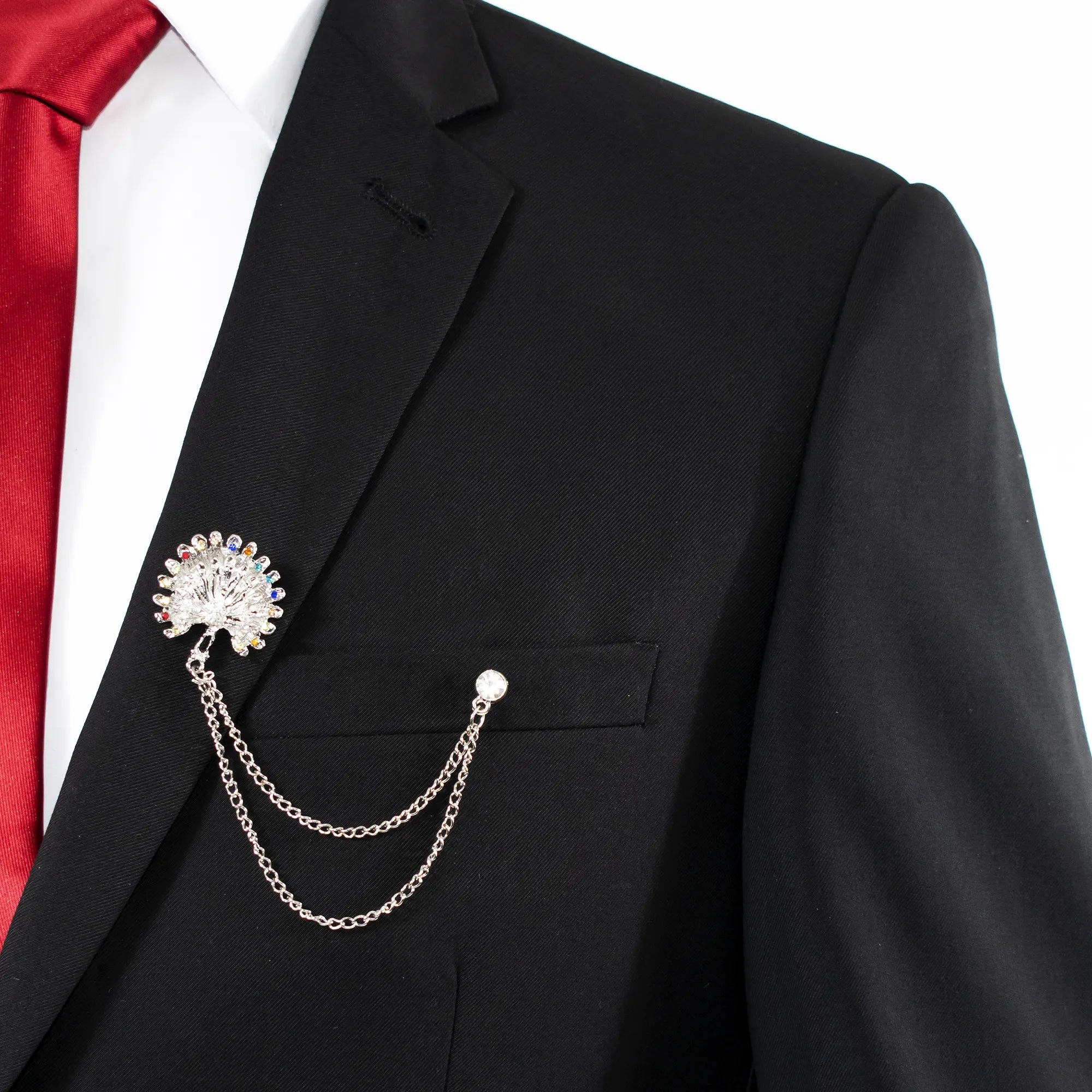Silver Peacock Plumage Lapel Pin