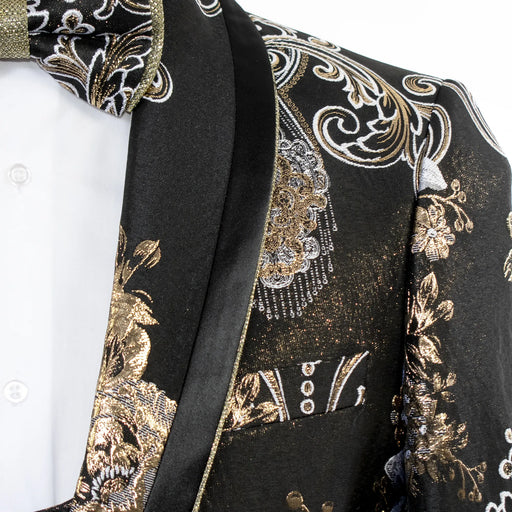 Black Luxurious Floral Baroque 3-Piece Slim-Fit Tuxedo