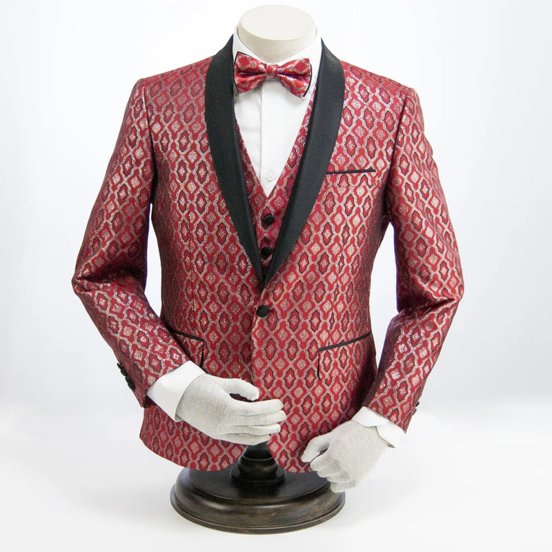 Red Patterned 3-Piece Slim-Fit Tuxedo