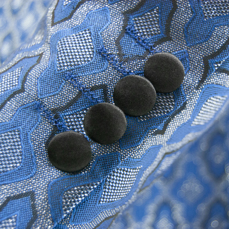 Blue Patterned 3-Piece Slim-Fit Tuxedo