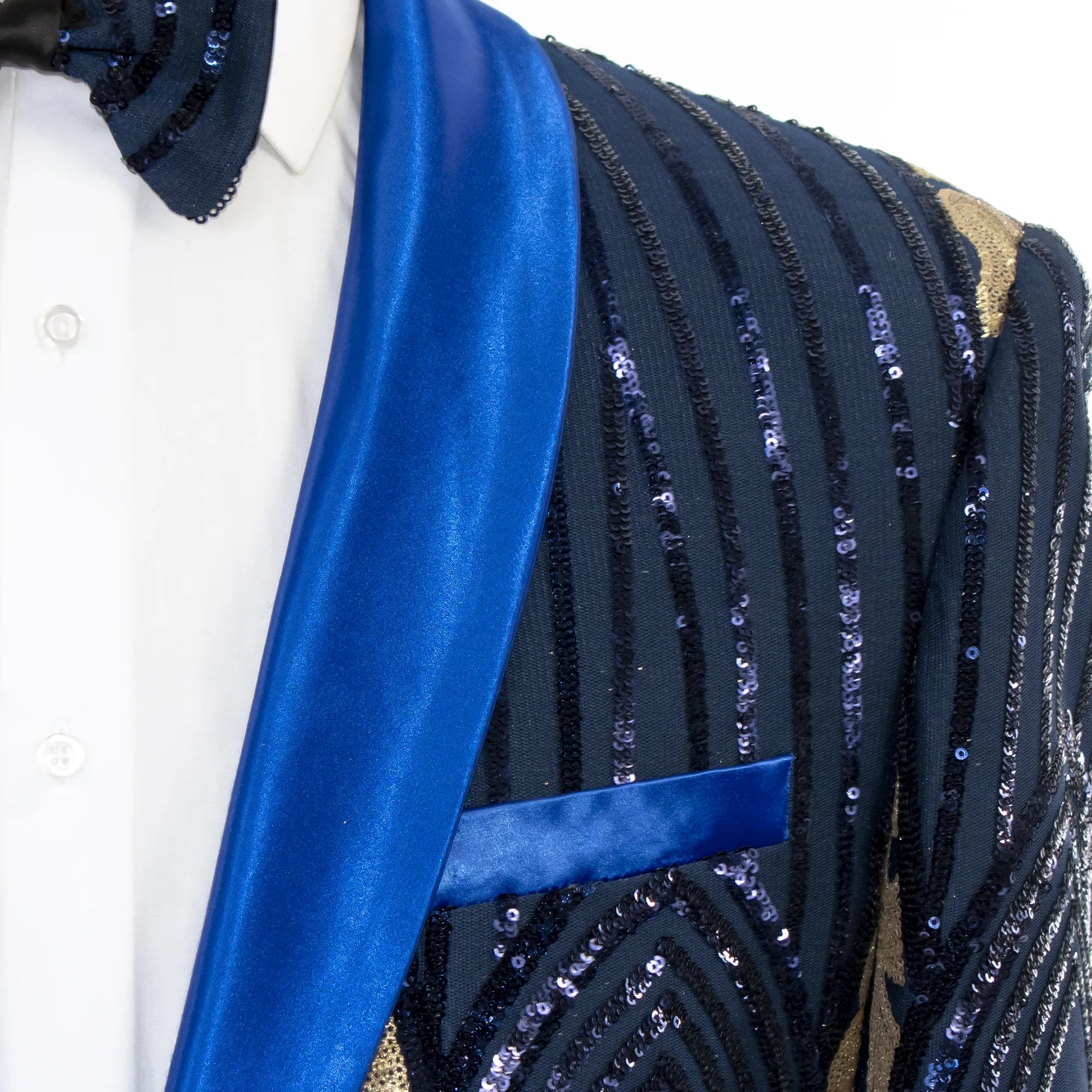 Navy And Gold Slim-Fit Jacket with Shawl Lapels