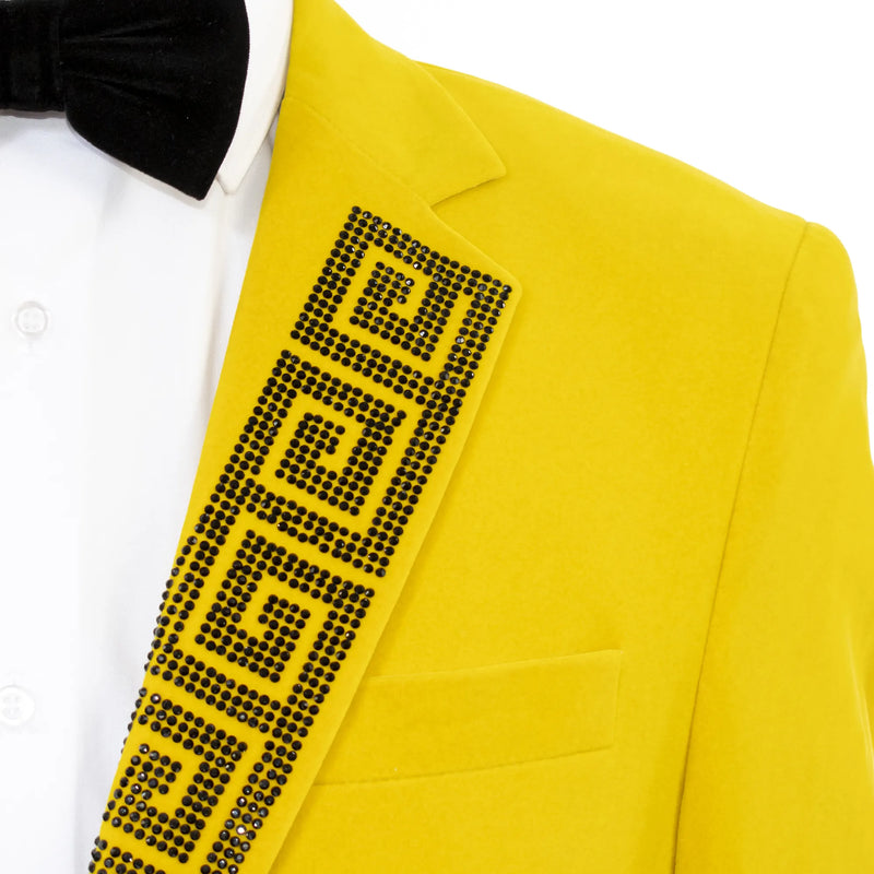 Mustard Yellow Velvet Grecian Slim-Fit Jacket
