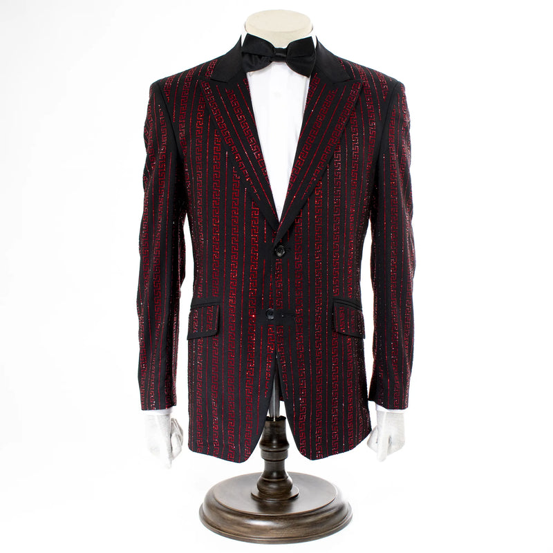 Black With Red Encrusted Rhinestones Slim-Fit Jacket