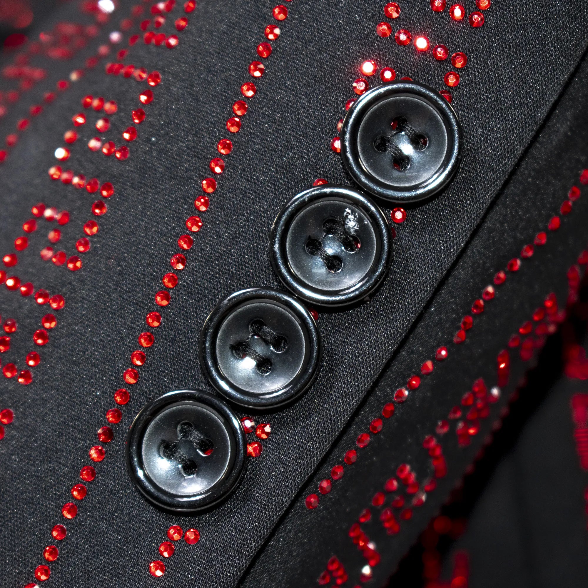 Black With Red Encrusted Rhinestones Slim-Fit Jacket