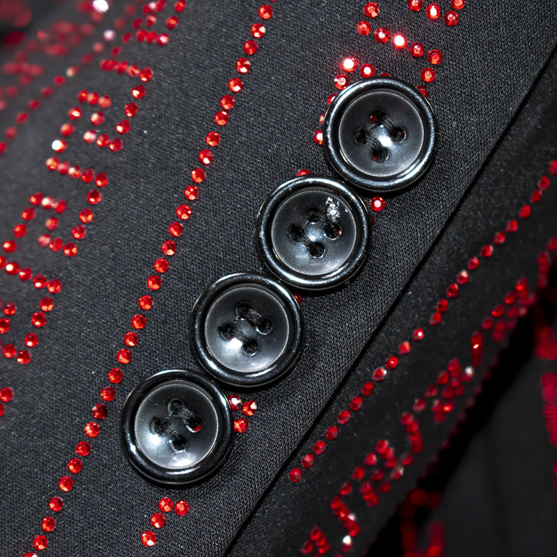 Black With Red Encrusted Rhinestones Slim-Fit Jacket