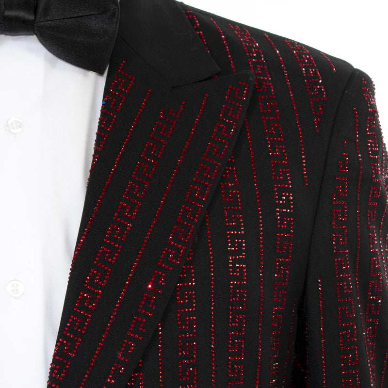 Black With Red Encrusted Rhinestones Slim-Fit Jacket