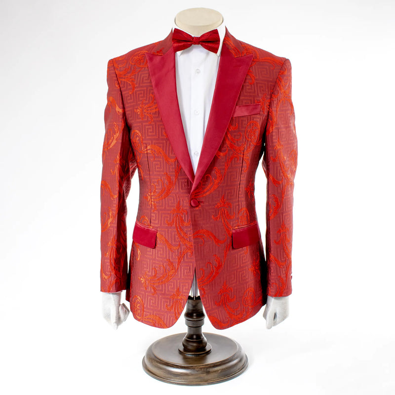 Scarlet Greek Key Slim-Fit Jacket With Peak Lapels