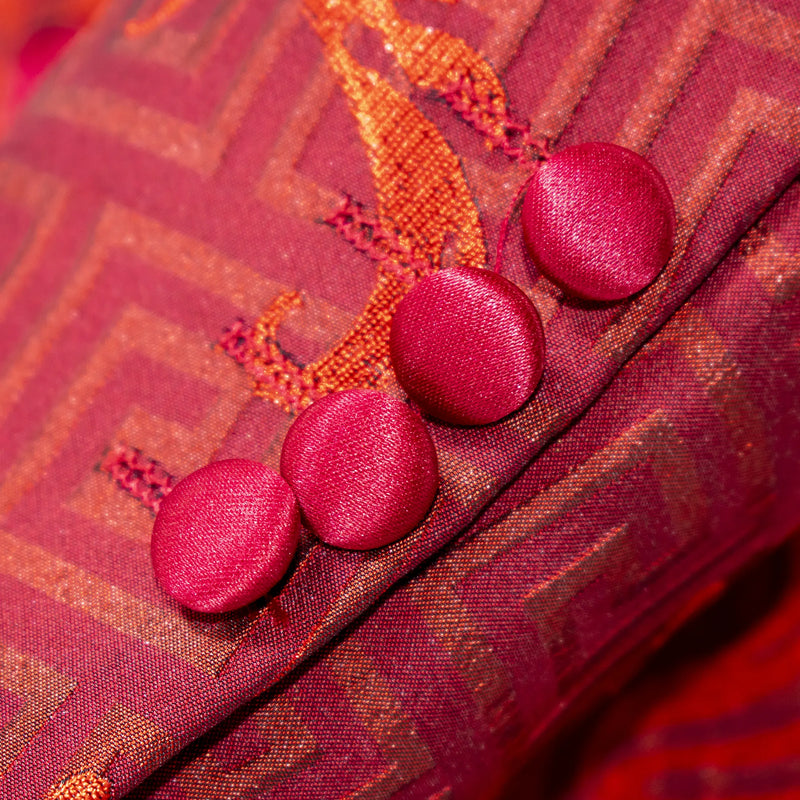 Scarlet Greek Key Slim-Fit Jacket With Peak Lapels