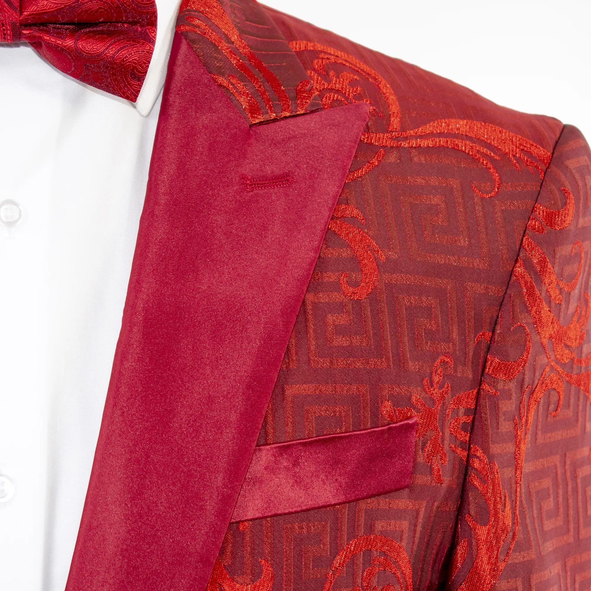 Scarlet Greek Key Slim-Fit Jacket With Peak Lapels