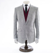 Men's Burgundy And Gray Dupplin Plaid 3-Piece Suit