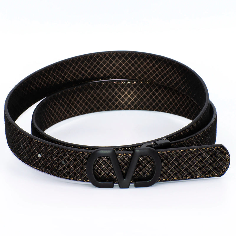Men's Black With Gold Stitch Belt Buckle